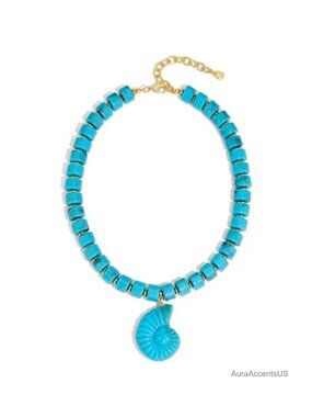 Boho Chunky Beaded Necklace with Conch Shell Pendant Adjustable 17+3 Inch